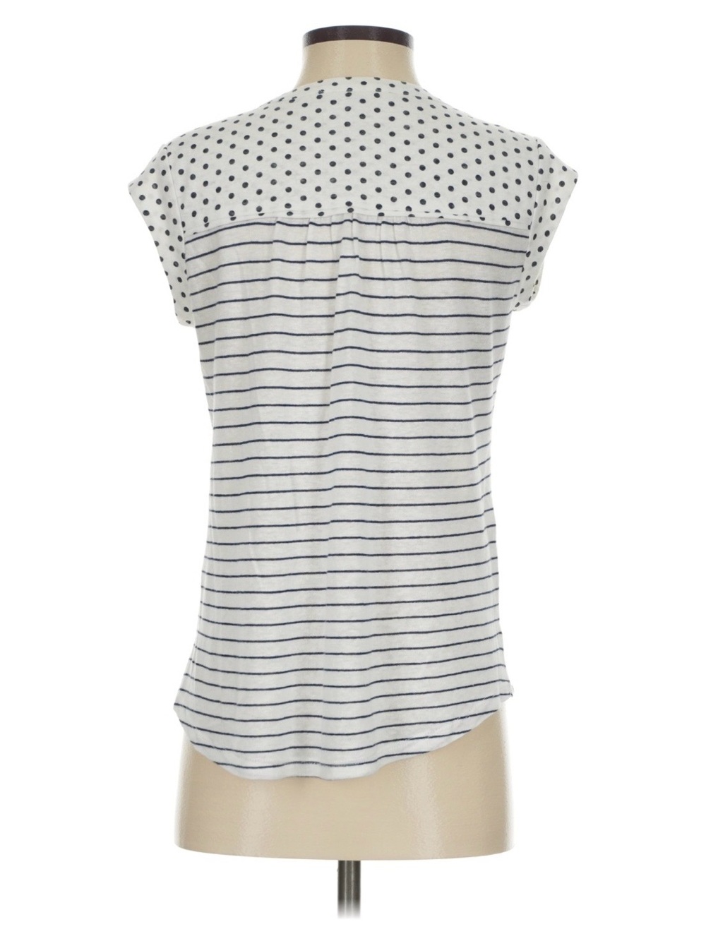 Daniel Rainn White Blouse Split Neck Black Polka Dots Stripes Sleeveless Large - Picture 3 of 11